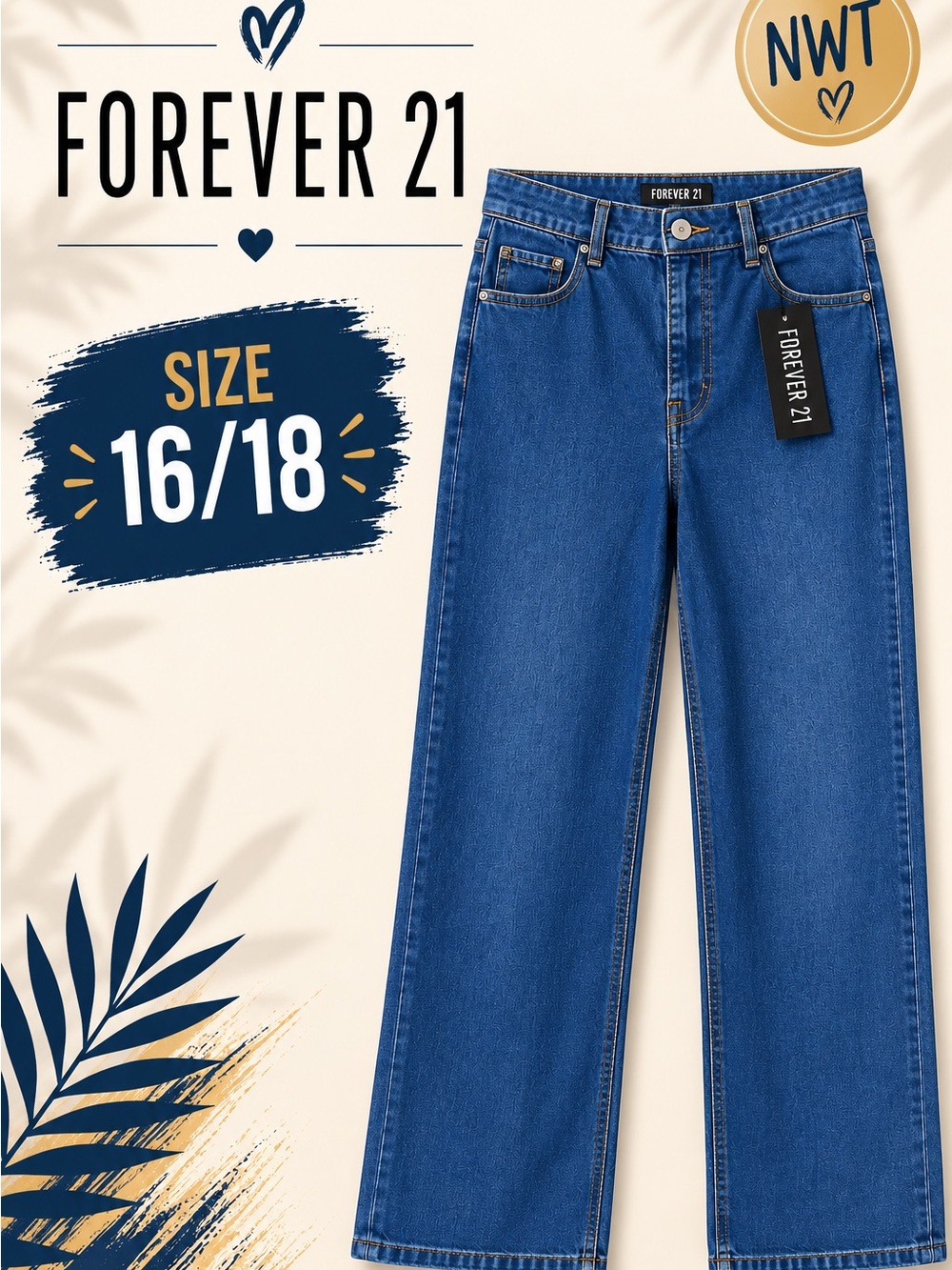 Forever 21 Medium Blue Wide-Leg High-Rise Jeans